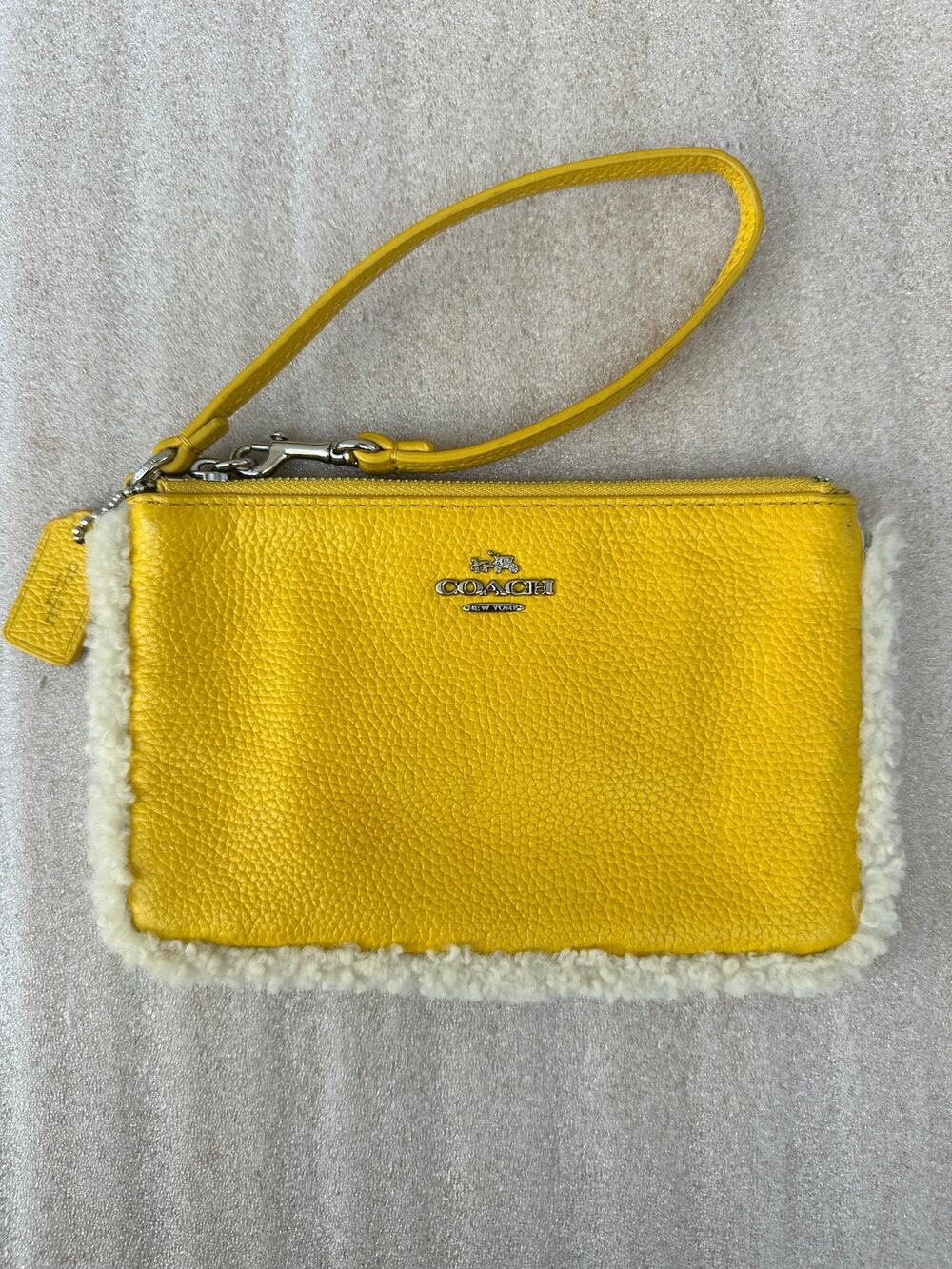 Coach Shearling Trim Leather Wristlet – Yellow / Banana F64709